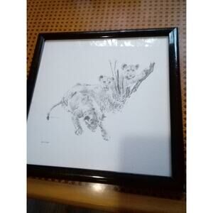 Lot Of 2 Vintage Leigh Voigt "Lion Cubs"&"Lion" Framed Prints 13x13